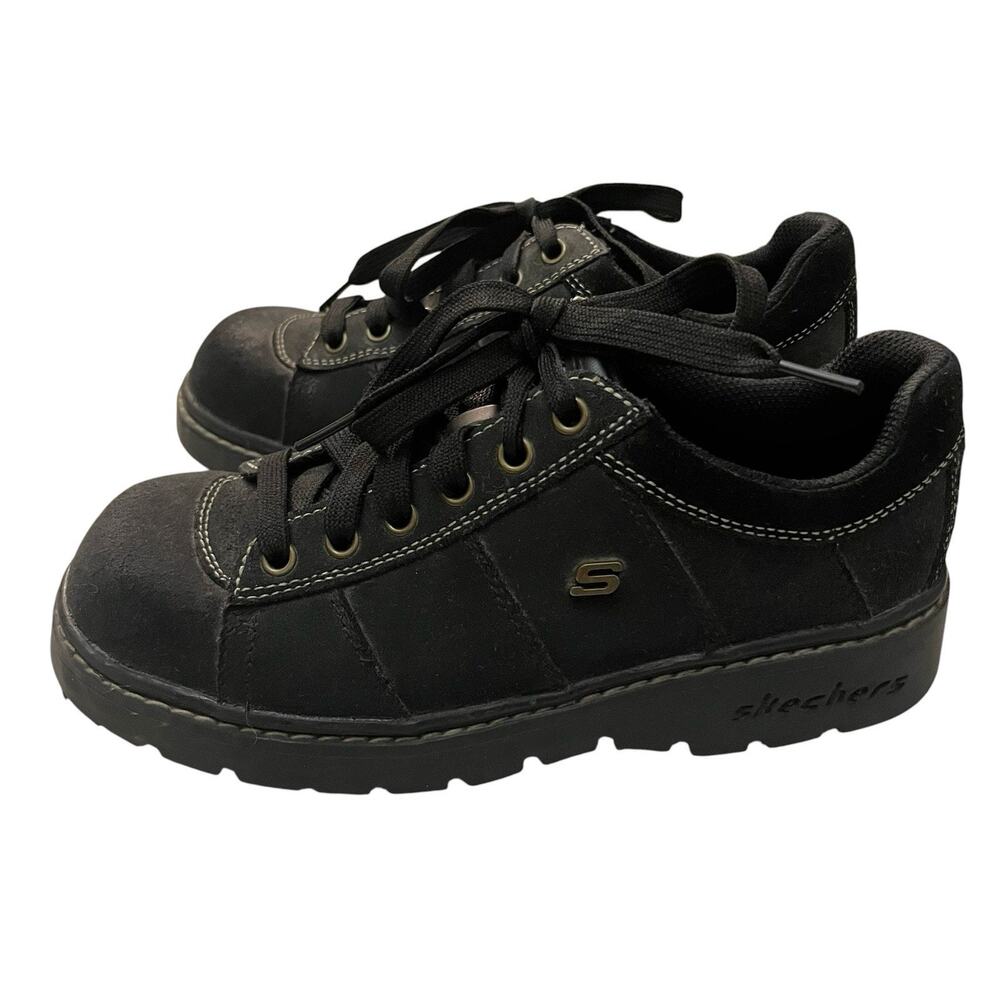 90s Y2K Skechers Jammers Womens 7.5M Black Lace Up Chunky Lug Sole Grunge